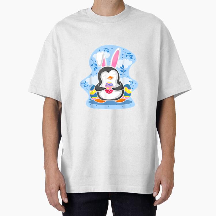 Penguin Holding Egg Bunny Ears Cotton T-Shirt
