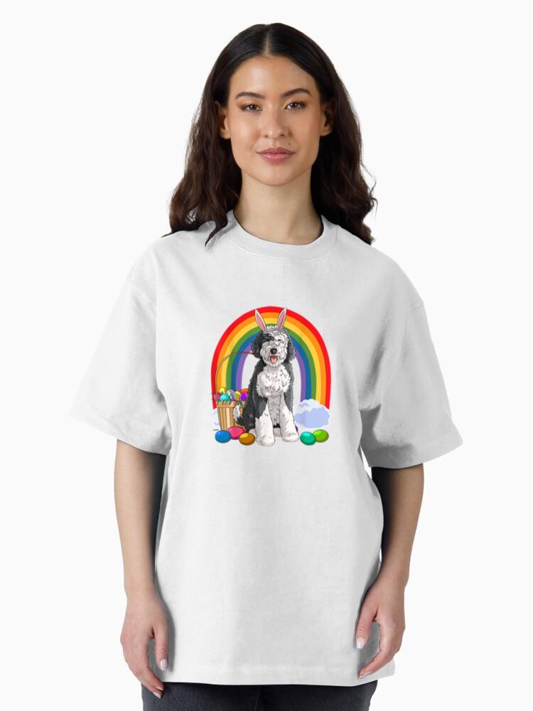 Sheepadoodle Happy Easter Eggs Bunny Dog Cotton T-Shirt - Image 3
