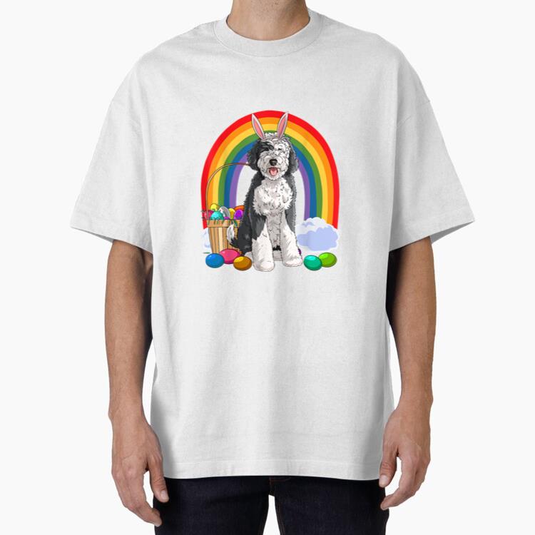Sheepadoodle Happy Easter Eggs Bunny Dog Cotton T-Shirt 