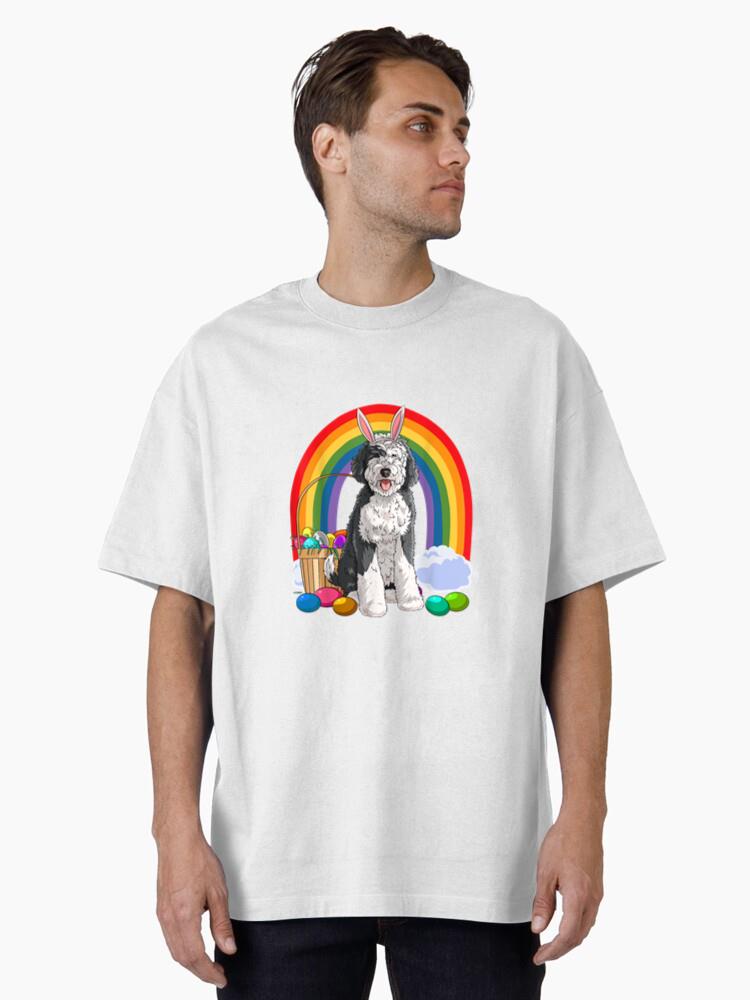 Sheepadoodle Happy Easter Eggs Bunny Dog Cotton T-Shirt - Image 2