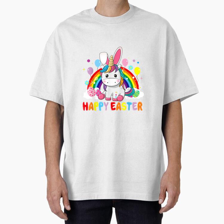 Unicorn Wearing Bunny Ears Easter Day Cotton T-Shirt 