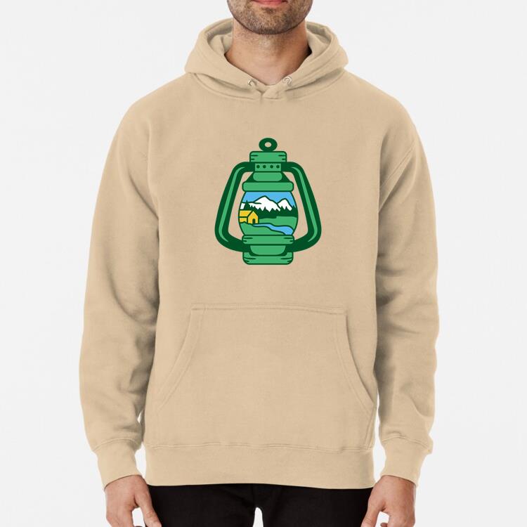 Vintage Camping Lantern Design With Mountain Scene Classic Unisex Hoodie